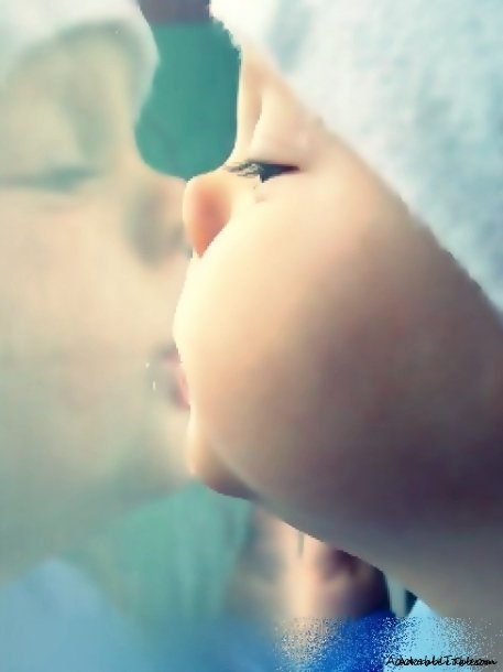 cute, kissing, mirror, baby, child, girl