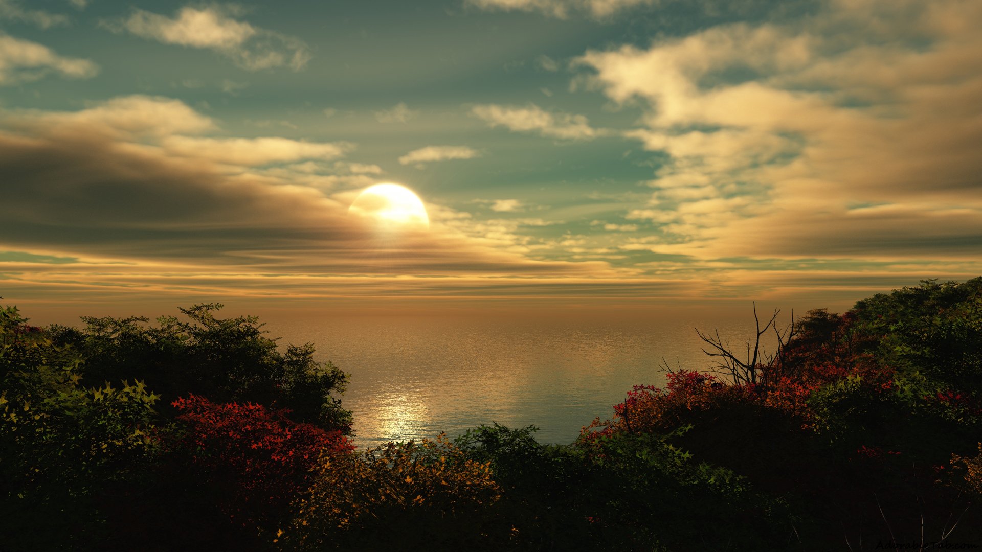 horizon, sun, clouds, sea