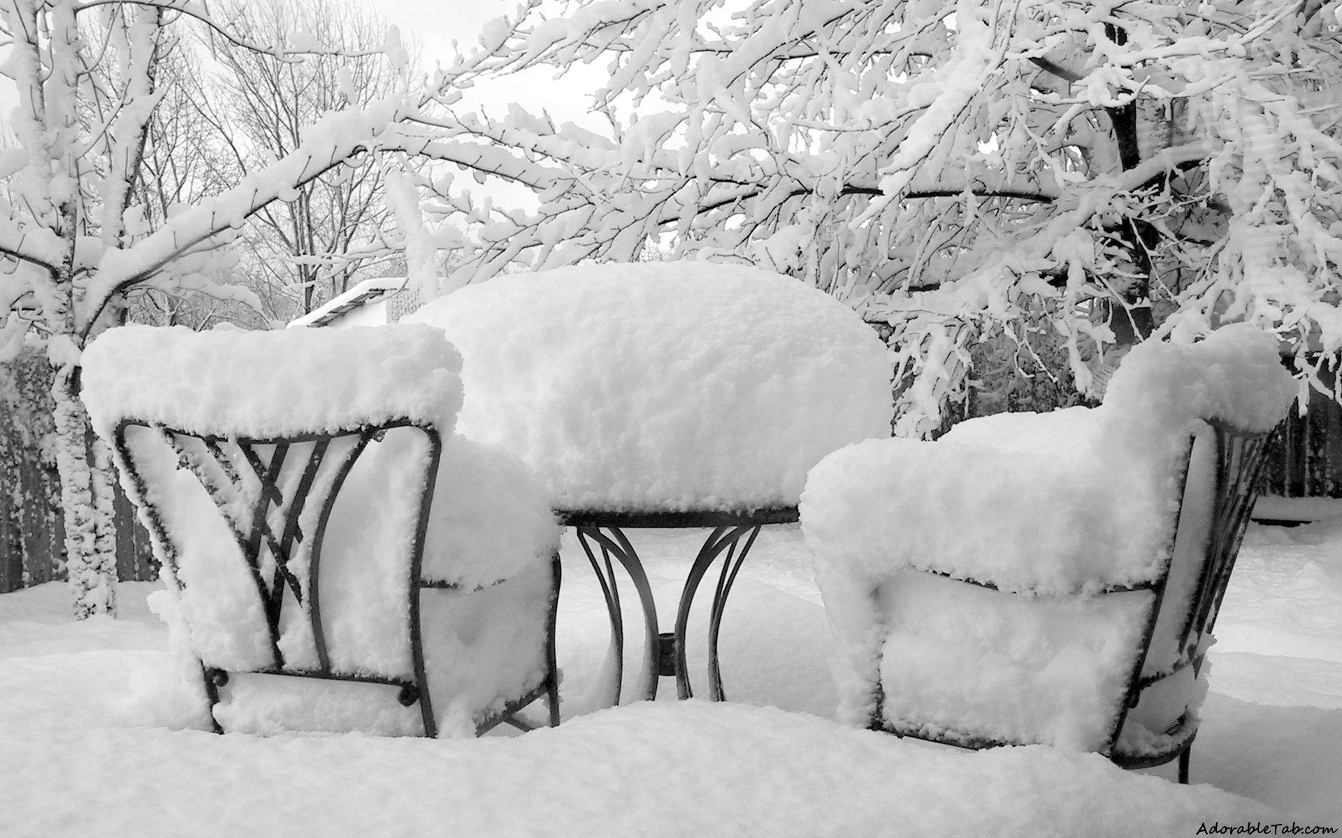 winter, ice, chairs, pair