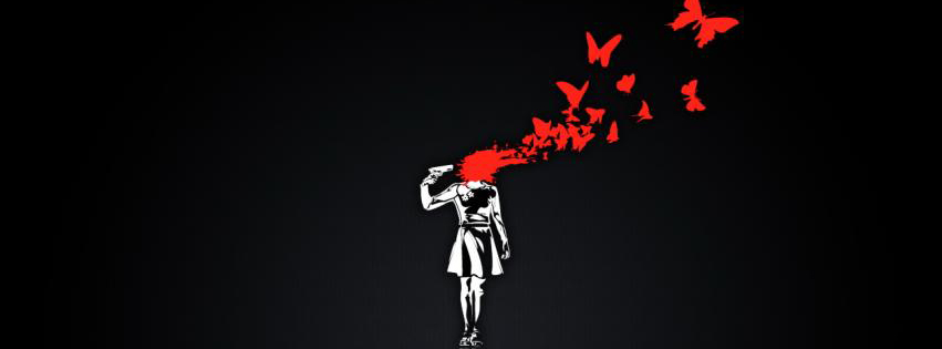 gun, red, blood, head, butterfly