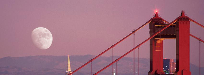 sunset, moon, rising, bridge